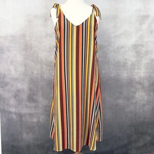 Artsy Striped Midi Dress Womens Large Coastal Boho Flowy Indie Festival 70s Vibe